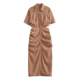 New Solid Color Back Hollowed-Out Short-Sleeved Dress In The Autumn Of 2024-Outfit