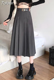 Skirt Solid Color High Waist Elastic A-line Temperament Basic Casual Fashion All-match Office Sweet Preppy Style