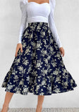 Printed Modest High Waist Elastic Waist Print Midi A-Line