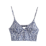 Women Fashion Floral Print Cropped Tank Tops Vintage Backless Waist Side Zipper Thin Straps Female Camis