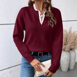 And Winter New Lace V-Neck Marinde Jersey Casual