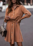 Casual Turndown Neck Button Up Shirt Dress with