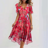 New Loose Leisure Shuya V Collar Crumped Flowers New Hot Print