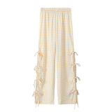 Bow Tie Side Hollow High-Waisted Casual Trousers 2025 Spring And Summer Women's Broad Leg