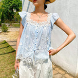 New French Small Blouse Three-Dimensional Flower Embroidered Small Shirt Holiday Hoodie Blouse Women Korean European Women's