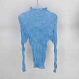 Wrinkled Women's Cul-De-Scress T-Shirt Blouse Femininity Half-High Collar Design Sense Fashion Hit-And-Dial