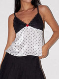 Women Vintage Retro Camisole Sleeveless Tops V-neck Backless Lace Patchwork Dots Print Summer Vest for Party Club-Outfit
