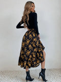 Printed Modest High Waist Elastic Waist Print Midi A-Line