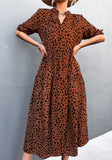 Vintage V-neck Half Sleeves Dot Print Midi Loose Holiday