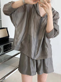 Sleeve Hooded Silk Sunscreen Hoodies + Shorts White Gray Women's Summer Thin Outdoor Two Piece