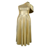 Summer New Elegant One-Shoulder Sleeveless Dress Dress Banquet Of Gold Folds Dress