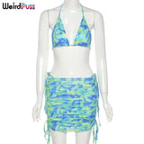 Puss Sexy Beach Style Women 2 Piece Set Lace Up Tank Tops+Mini Skirts Bandage Matching Summer Party Prom Vacation