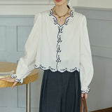 Toloer Korean Chic Oceanous Special To Beautiful Blouse Loose And Thin Blue Striped