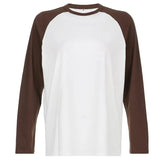 Patchwork T Shirt Knitted Harajuku Vintage Pullovers Casual Tee Women Long Sleeve O-neck Kawaii Solid Tops Spring