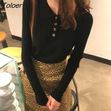 Korean Style Women Knitted Sweater 2023 Autumn Button Long Sleeve Sweaters Woman Turn Down Collar Ribbed Pullover
