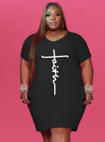 Print Round Neck Short Sleeves Plus Size Shirt