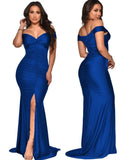 Sweetheart Slit Pleated Long Evening