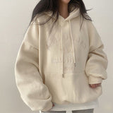 Solid Color Letter Embroidery Oversized Hoodie-Outfit