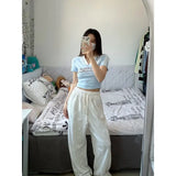 Letter High-Sleeve T-Shirt Girl Summer Hottie V-Neck