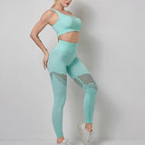 Out Seamless Sports Set Sport Outfits Women Black Two 2 Piece Crop Top Bra Leggings Workout Gym suit Fitness Sport