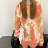 HOUZHOU Tie Dye Women Hoodies Korean Streetwear Autumn Oversized Sweatshirts Pullovers Harajuku Oversized Printed Famale