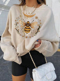 Kawaii Hoodie Women Long Sleeve Top Bee Print Streetwear Casual Loose Female Sweatshirt Harajuku Casuald Hoodies Cute