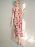 Retro Minority Design Rope Printing V-Collar Jumpsuit Skirt Summer Women's Dress Waist Hip Fishtail Skirt Tide-Outfit