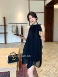 Xixi 2025 Summer New Temperament Elegant Round Collar Sleeveless Dress Senior Sense Short Dress Women