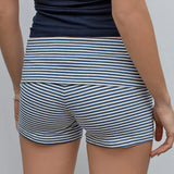 Women's Y2K Elastic Double Fold Low Waist Solid Color/Leopard Print/Striped Summer Streetwear Casual Slim Fit Shorts-Outfit