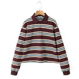 Spring Long Sleeves Vintage Striped Spoo T-Shirts For Loose