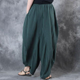 Summer Elastic Waist Loose Wide Leg Pants Woman Cotton Linen Vintage Solid Baggy Harem Pants Trousers Pantalon