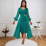 Yarn Lantern Sleeve Ass Skirts Irregular Skirt Elegant Dinner Dress Women's Dress