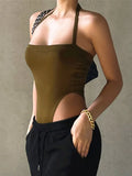Off Shoulder Halter Summer Bodysuit Backless One Piece T Shirt Casual Streetwear Slash-neck Bodysuits-Outfit