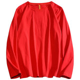 Men Cotton T-Shirts Men's Fashion Solid Color Long Sleeve Tees Male Simple Wild Casual O-NeckT Shirt