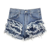 Patchwork Tassel Denim Shorts For Women High Waist Casual Sexy Shorts Female Fashionable New Clothing 2021