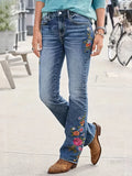 Women's Jeans Women's Trousers Color Flowers 3D Three-Dimensional Printed