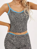 Women 2pcs Short Sets Leopard Print Lace Patchwork V-neck Sleeveless Strap Camis Low Waist Shorts Summer Outfits 2023-Outfit
