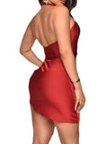 Sexy Halter Sleeveless Solid Satin Mini Bodycon