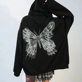 Y2K Harajuku Women Hoodies Oversize Butterfly Print Zipper Sweatshirts Hip Hop Loose Hooded Long Sleeve Female Hoodies