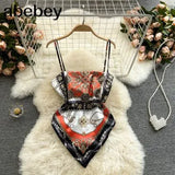 Treny Print Top Women's Sexy Backless Strap Camis Scarf Tie Crop Top Beach Holidays Sexy All-matching Summer