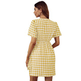 Plaid V-Neck Beletd-Bow