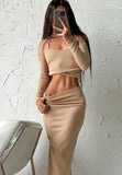 Sexy Knitted Halter Lace-up Thank Long Sleeve Cape and Long Pencil Skirt Three PCS