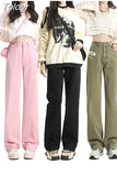 Korean Long Trousers Casual Denim Pants Simple Female Spring 2023 Straight Loose Women's Wide Leg Jeans Pink Purple