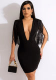 Sexy V-neck Sleeveless Tassel Knee-Length Bodycon