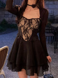 Black Chic Dress Women Lace Patchwork Sexy Party Mini Dresses Female Designer Korean Fashion Fluffy Elegant Dresses