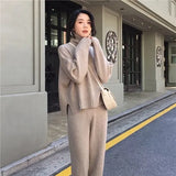 Pieces Set Women Winter Autumn Knitted Tracksuit Turtleneck Sweater Knit Pants Women Loose Clothing Suits Female Pants