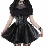 Autumn Fashion Vintage Lolita Style Punk Women Skirts High Waist Bandage PU Leather A-line