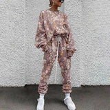 Tracksuit Two Piece Pullovers Cloting Long Sleeve Tie-dye Print Female Tops And Elastic Waist Pants Slim Casual
