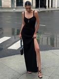 Cloth Forget French Sexy V-Neck Strap Sling Dress High Open Fork And Hip Long One-Step