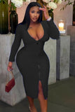 Plus Size V-Neck Zippers Long Bodycon